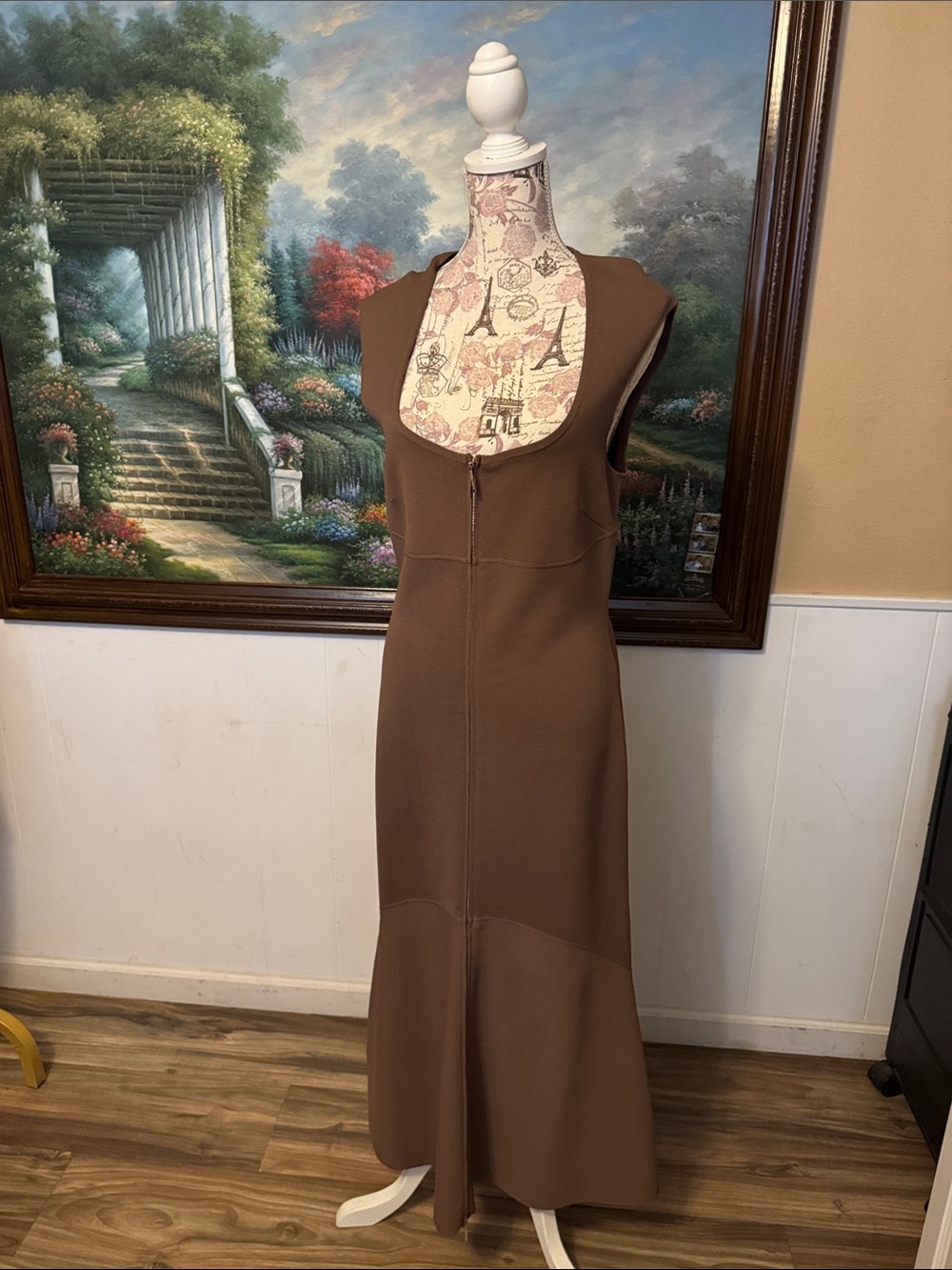 Giorgio Armani Brown Sleeveless Maxi Dress with Front Zip